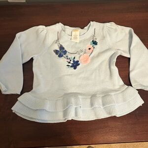 Gymboree Toddler Girl Sweater 2T – Blue Butterfly Floral Ruffle Hem